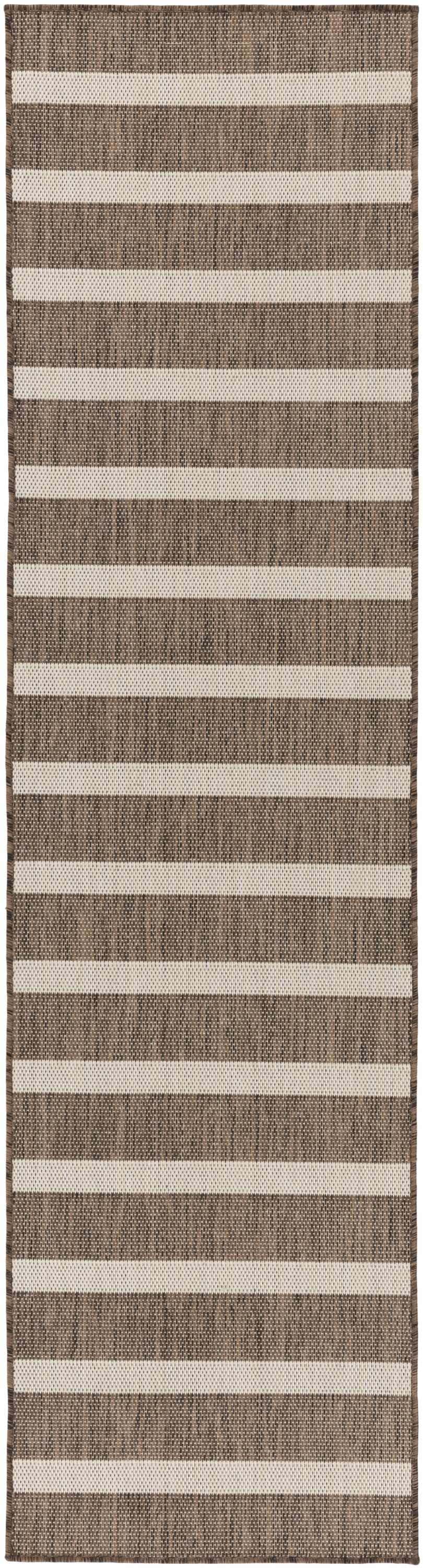 Close-up of Nourison Positano Natural Ivory Modern Area Rug with chestnut brown and ivory stripes.