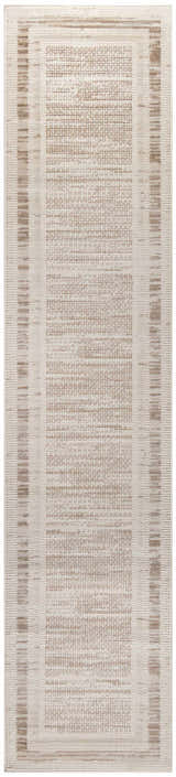 Close-up of the Nourison Serenity Home Mocha Ivory rug, showcasing its high pile texture and mid-century modern design.
