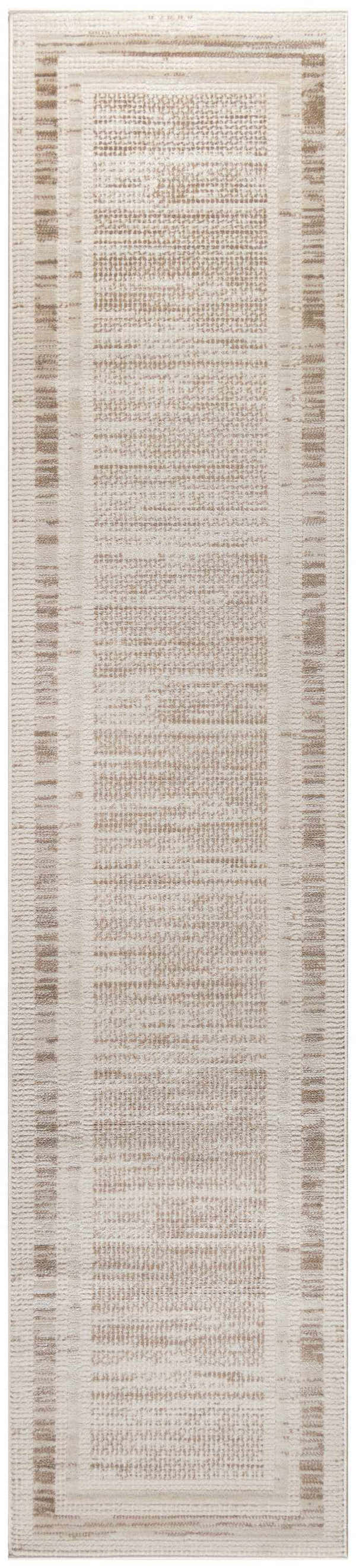 Close-up of the Nourison Serenity Home Mocha Ivory rug, showcasing its high pile texture and mid-century modern design.