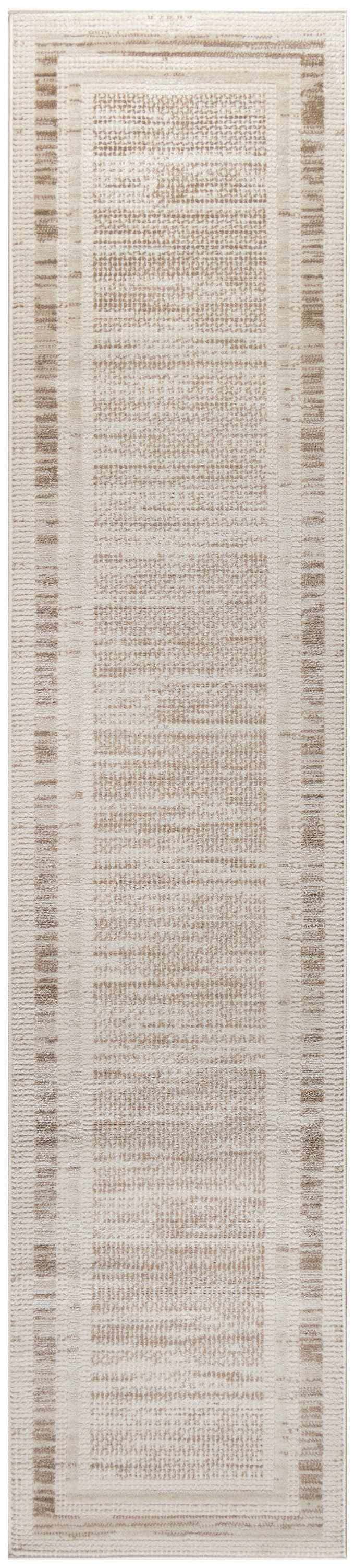 Close-up of the Nourison Serenity Home Mocha Ivory rug, showcasing its high pile texture and mid-century modern design.