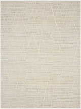 Close-up of Nourison OCEAN Pearl rug. Handmade, mid-century modern style with geometric diamond pattern and subtle pearl tones.