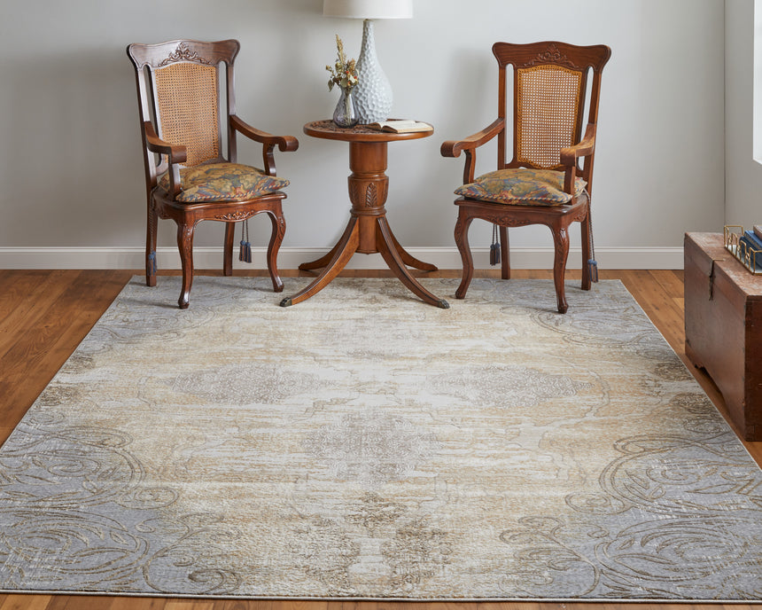 Feizy Celene Traditional Medallion - Silver/Tan/Gray Area Rug