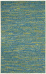 Close-up of the Nourison Essentials Blue Green Outdoor Area Rug featuring a textured, horizontal stripe pattern.