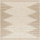 Close-up of the Djugun Beige Indoor & Outdoor Rug, featuring a geometric, Southwestern-inspired pattern in beige and bone hues. Design-Square-67
