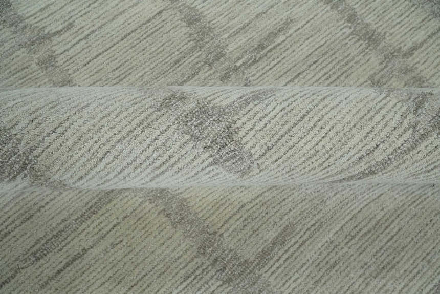 Earthy Modern Stripes Design Custom Made Ivory, Silver and Gray Hand Tufted Rug