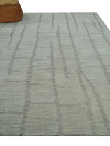 Earthy Modern Stripes Design Custom Made Ivory, Silver and Gray Hand Tufted Rug