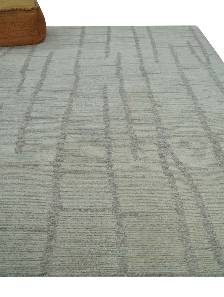 Earthy Modern Stripes Design Custom Made Ivory, Silver and Gray Hand Tufted Rug