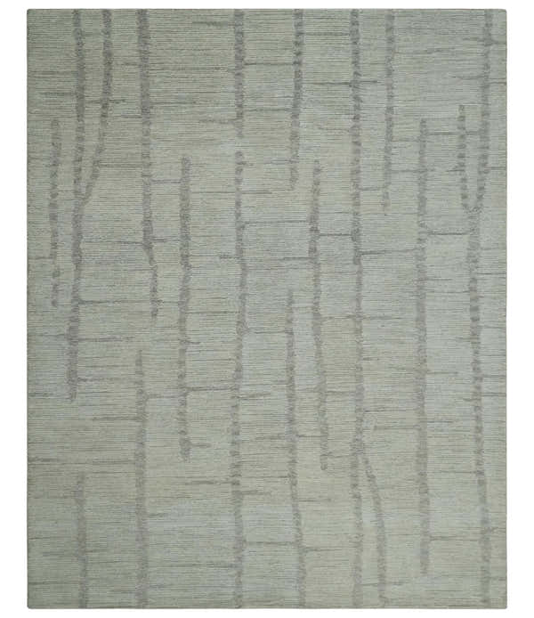 Earthy Modern Stripes Design Custom Made Ivory, Silver and Gray Hand Tufted Rug