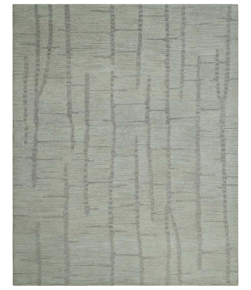 Earthy Modern Stripes Design Custom Made Ivory, Silver and Gray Hand Tufted Rug