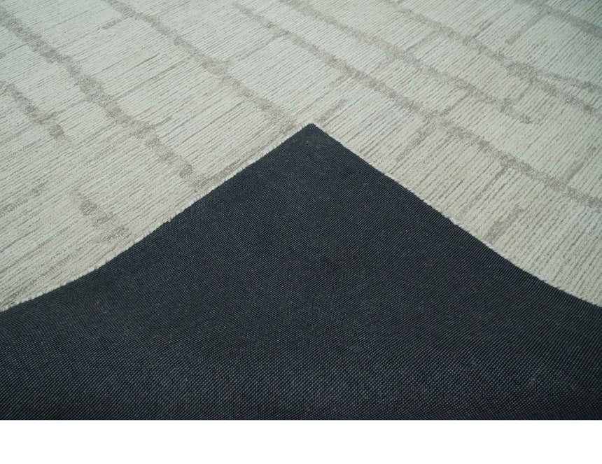 Earthy Modern Stripes Design Custom Made Ivory, Silver and Gray Hand Tufted Rug