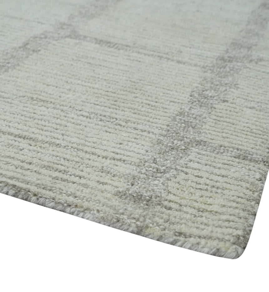 Earthy Modern Stripes Design Custom Made Ivory, Silver and Gray Hand Tufted Rug