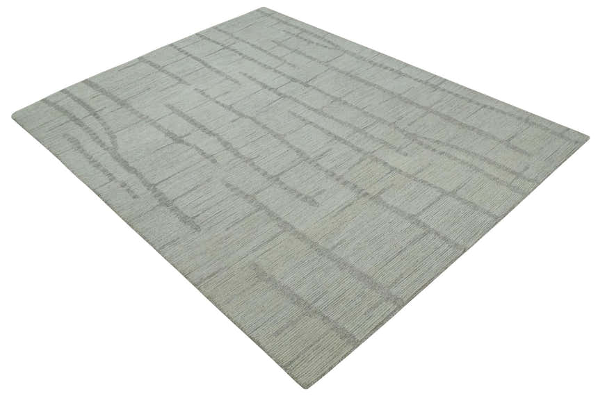 Earthy Modern Stripes Design Custom Made Ivory, Silver and Gray Hand Tufted Rug