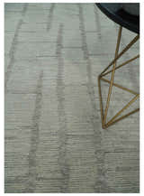 Earthy Modern Stripes Design Custom Made Ivory, Silver and Gray Hand Tufted Rug