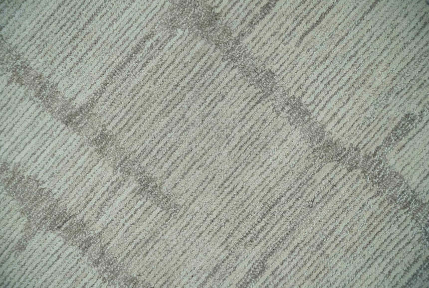 Earthy Modern Stripes Design Custom Made Ivory, Silver and Gray Hand Tufted Rug