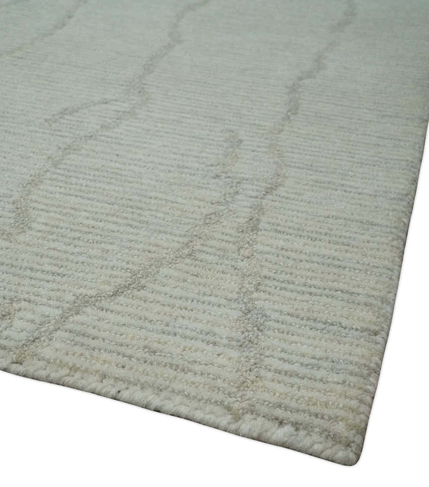 Earthy Neutral Custom Made Hand Tufted Multi Size Woolen Modern Ivory and Beige Area Rug