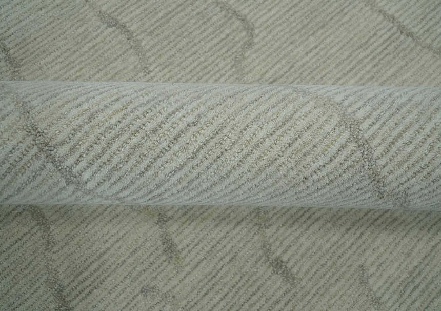 Earthy Neutral Custom Made Hand Tufted Multi Size Woolen Modern Ivory and Beige Area Rug