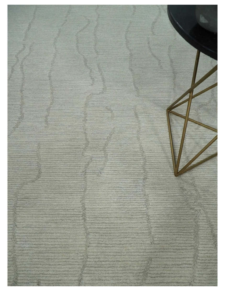 Earthy Neutral Custom Made Hand Tufted Multi Size Woolen Modern Ivory and Beige Area Rug