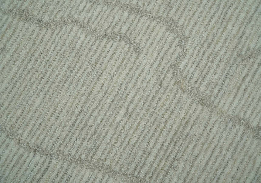 Earthy Neutral Custom Made Hand Tufted Multi Size Woolen Modern Ivory and Beige Area Rug