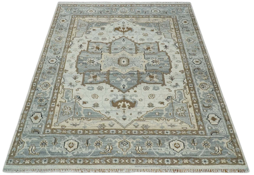 Earthy Neutral Custom Made Ivory, Beige and Silver Traditional Hand Knotted Wool Area Rug