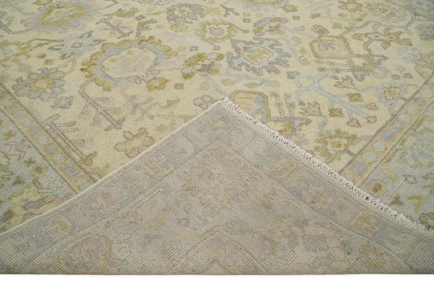 Earthy Neutral Traditional Beige and Silver Antique Style Hand knotted Wool Area Rug, Kids, Living Room and Bedroom Rug