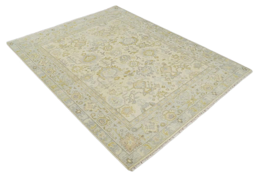 Earthy Neutral Traditional Beige and Silver Antique Style Hand knotted Wool Area Rug, Kids, Living Room and Bedroom Rug