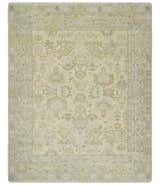 Earthy Neutral Traditional Beige and Silver Antique Style Hand knotted Wool Area Rug, Kids, Living Room and Bedroom Rug