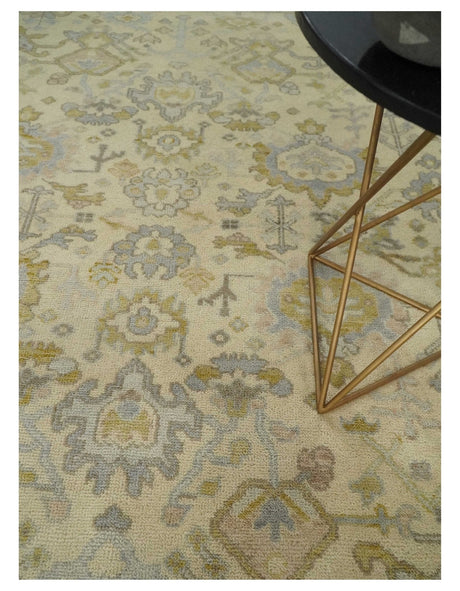 Earthy Neutral Traditional Beige and Silver Antique Style Hand knotted Wool Area Rug, Kids, Living Room and Bedroom Rug