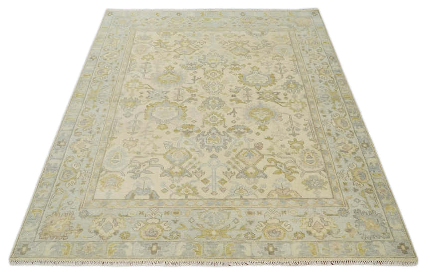Earthy Neutral Traditional Beige and Silver Antique Style Hand knotted Wool Area Rug, Kids, Living Room and Bedroom Rug