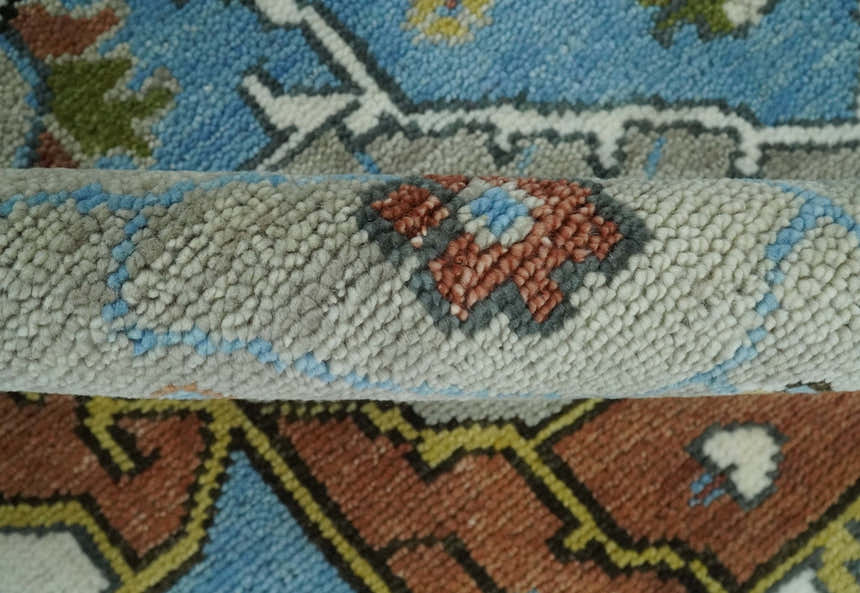 Traditional Heriz Blue, silver, Charcoal and Ivory Hand Knotted  wool Area Rug