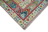 Eclectic Vibrant Colorful Ivory, Teal, Gold and Maroon Traditional boteh design Hand knotted Multi Size wool Area Rug