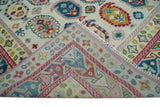 Eclectic Vibrant Colorful Ivory, Teal, Gold and Maroon Traditional boteh design Hand knotted Multi Size wool Area Rug