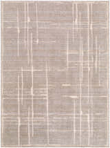 Close-up of Alma Machine Woven Elle Decor x LIVABLISS EDAL-2304 Area Rug. Medium brown with taupe geometric line pattern. Design-Rectangle-537