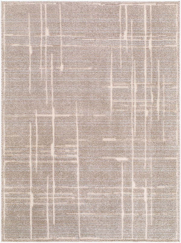Close-up of Alma Machine Woven Elle Decor x LIVABLISS EDAL-2304 Area Rug. Medium brown with taupe geometric line pattern. Design-Rectangle-537