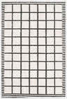 Close-up of the Odeon Elle Decor x LIVABLISS EDOD-2301 Area Rug. Black grid pattern on cream, textured polyester. Design-Rectangle-221