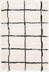 Close up of the Rivoli Elle Decor x LIVABLISS EDRV-2300 Area Rug. Cream rug with a black geometric grid pattern. Design-Rectangle-221