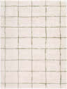 Close-up of Rivoli Machine Woven Elle Decor x LIVABLISS EDRV-2301 Area Rug. Cream rug with an olive green grid pattern. Design-Rectangle-537