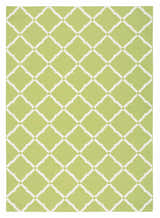 Close-up of Nourison Home & Garden Light Green Area Rug. Contemporary trellis pattern in light green and white.