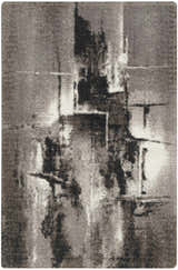 Close-up of Nourison Twilight Grey Ivory Black rug featuring an abstract mid-century modern design.