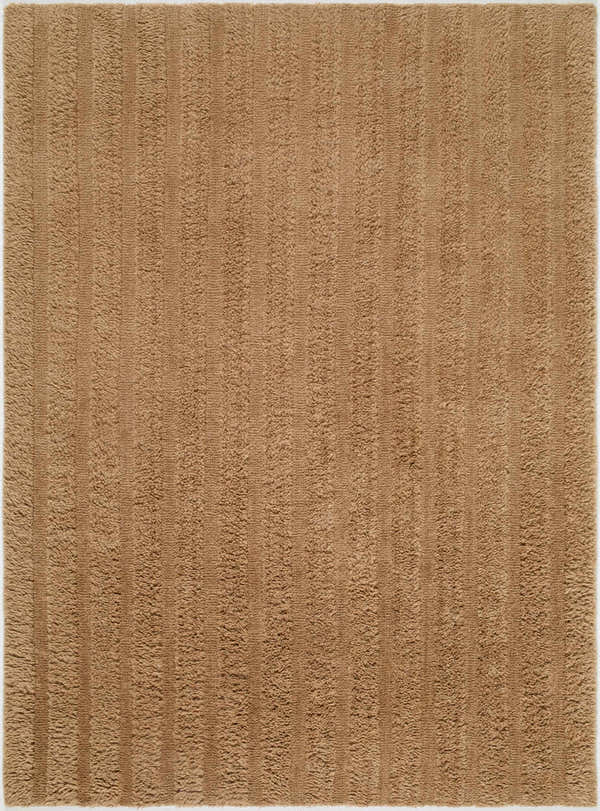 Close-up of the tan Konani Washable Area Rug. Hand woven wool rug with a subtle vertical stripe texture. Design-Rectangle