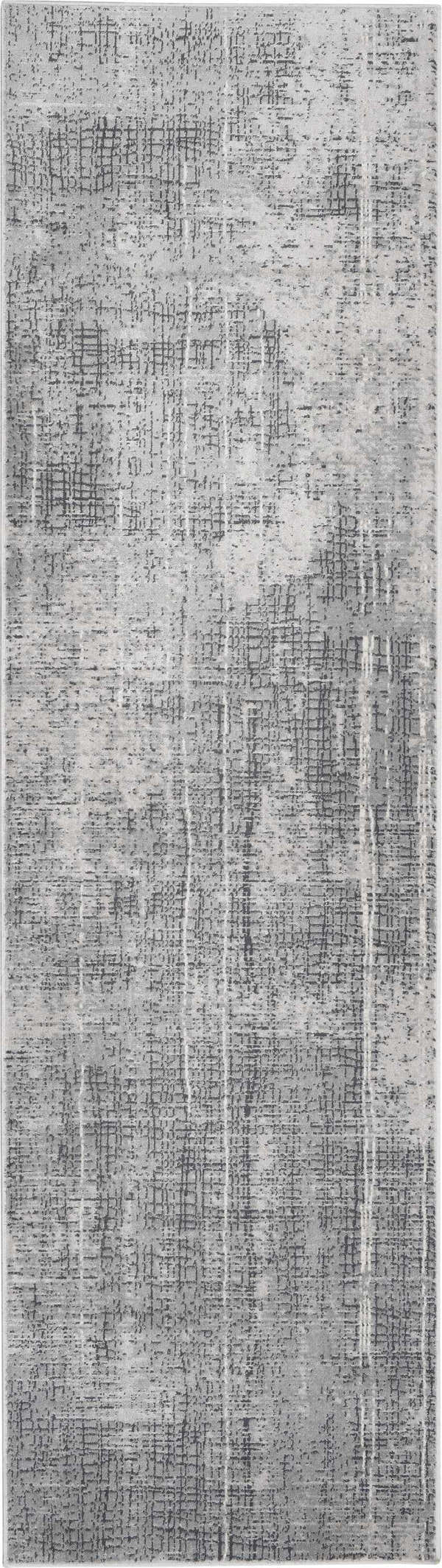 Close-up of the Calvin Klein CK970 Vapor Grey Ivory rug. Modern design with abstract grid pattern and subtle texture.