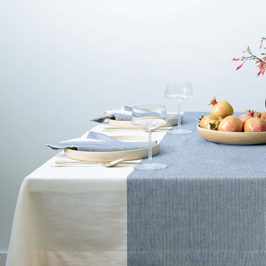 The Stripe Collection Tablecloth Natural & Elderberry