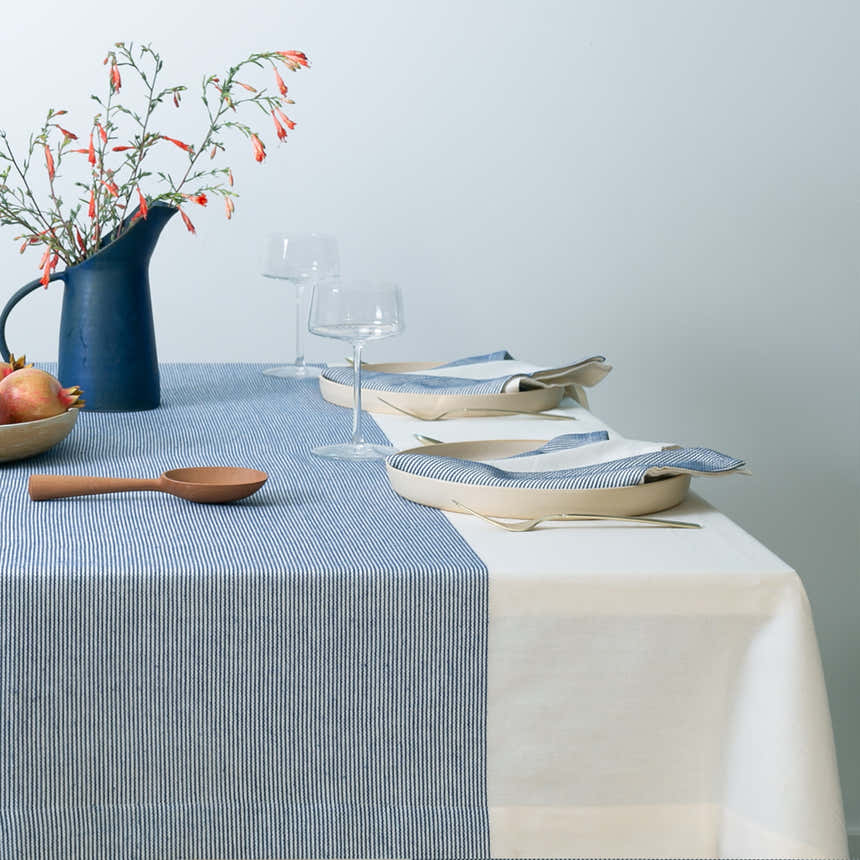 The Stripe Collection Tablecloth Natural & Elderberry