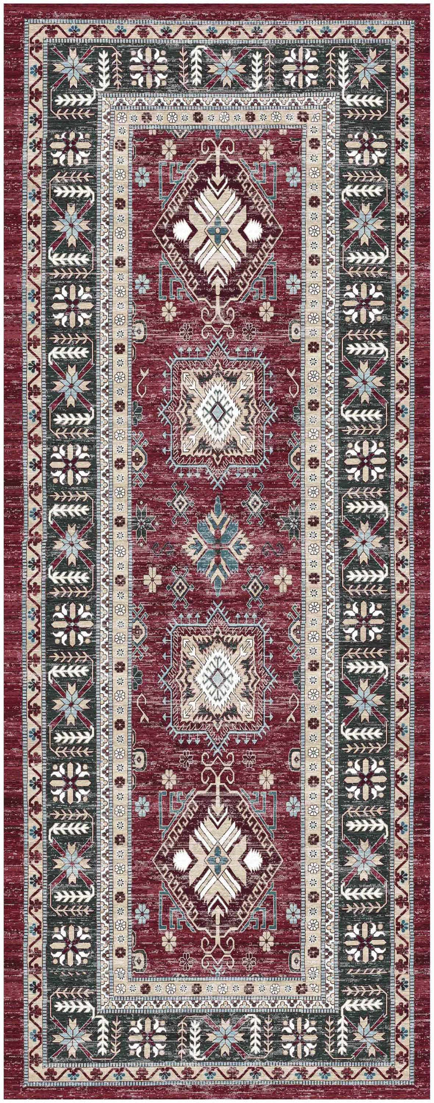 Close-up of the Nourison Fulton Red Vintage Indoor Area Rug, featuring geometric patterns and floral accents.