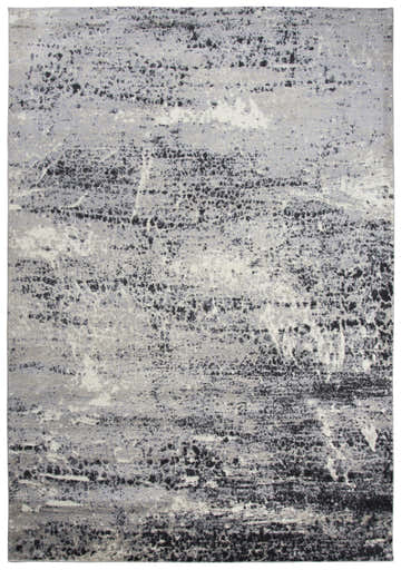 Close-up of Rizzy EN7263 area rug. Contemporary design with black, dark red, and ivory hues. Power-loomed polypropylene rug. Design-Rectangle