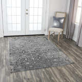 Entryway with Rizzy EN7272 rug in black, red, ivory, and gray. Farmhouse style with chair and white doors. Roomscene-Rectangle