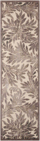 Close-up of Nourison Graphic Illusions Ivory runner rug, featuring a chestnut floral pattern on a neutral background.