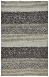 Close-up of Feizy Berkeley Transitional Stripes Area Rug; gray, taupe, and tan wool with a casual, farmhouse-style striped design. Design-Rectangle
