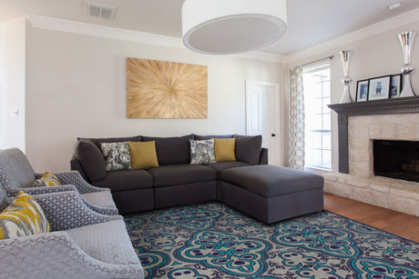 Feizy Saphir Callo Modern Damask - Tan/Taupe/Blue Area Rug - Clearance