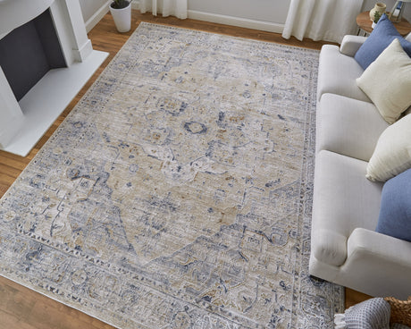 Feizy Pasha Transitional Medallion - Ivory/Taupe/Blue Area Rug