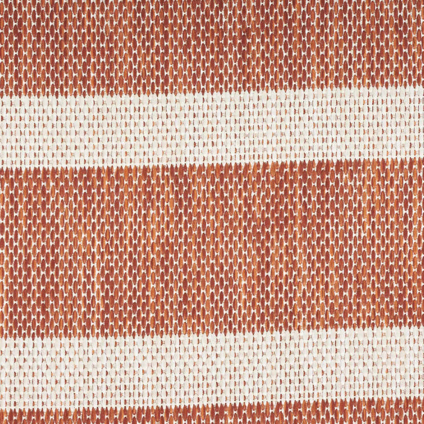 Close-up of Nourison Positano Terracotta Ivory rug showing woven texture and chestnut and ivory stripes.